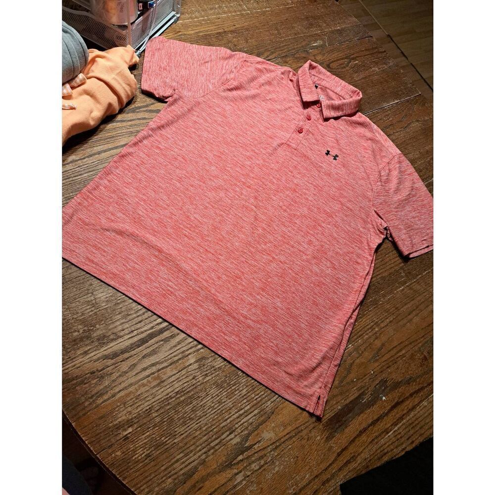 Under Armour XL Loose Fit HeatGear Polo Red White Short Sleeve 3-Button Shirt
